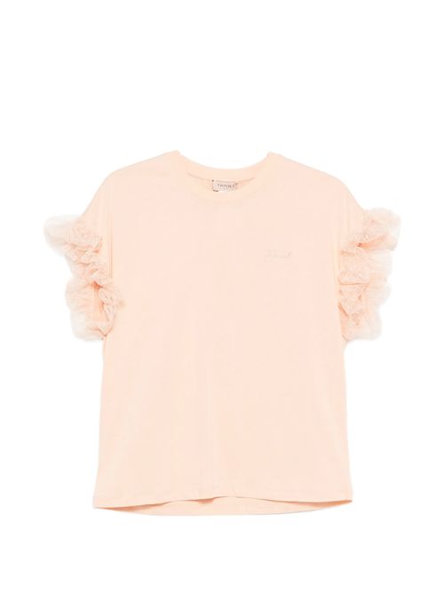T-shirt in cotone con maniche in tulle.